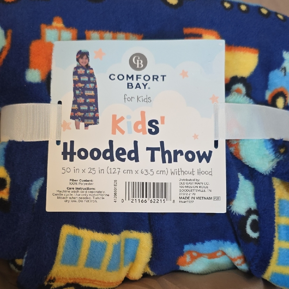 Comfort Bay Kids' Blue Hooded Throw with Vehicle Patterns